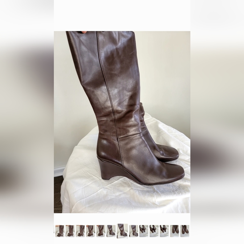 ROCKPORT- TALL WEDGE BOOTS- BROWN LEATHER -SIZE 11 - WOMENS